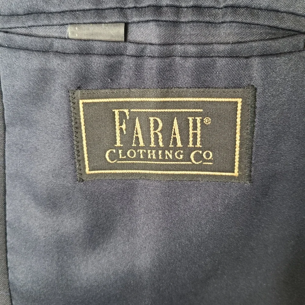 Vintage Farah Suit Mens 44L Blue Green Check‎ 2 Piece Wool Blend Pleated 36x28